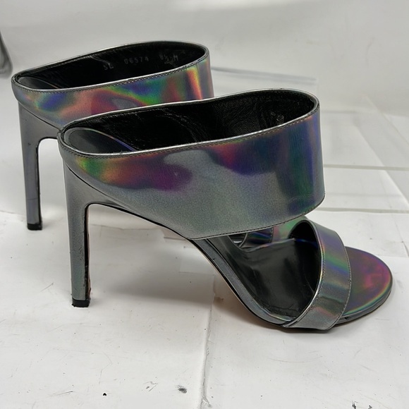 Stuart Weitzman Sz 8.5 MySlide Metallic Specchio Heel Sandal Silver Pewter - Picture 6 of 15
